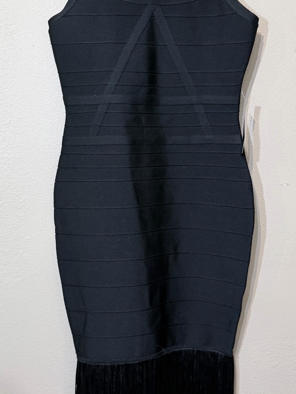 Black Sleeveless Bandage Dress with Fringe Hem